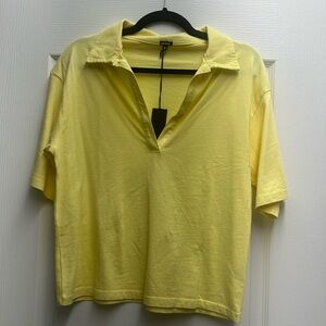 Monrow Butter Yellow Cotton Short Sleeve Collared Shirt, Size M NWT NEVER WORN